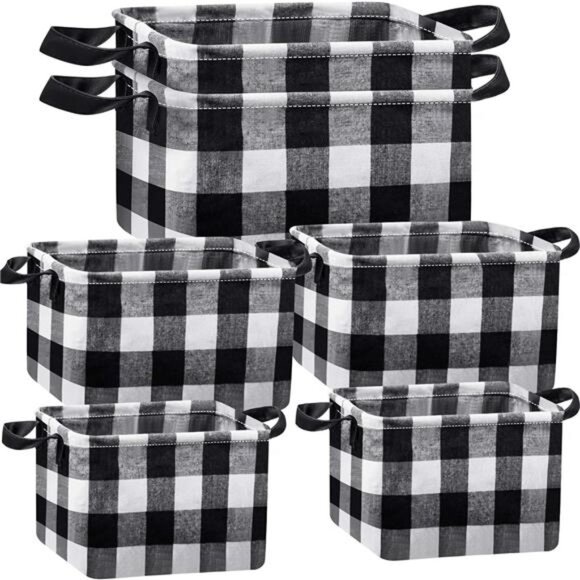 6Pcs Buffalo Plaid Basket Square Storage Basket Buffalo Check Basket Bin Storage - Picture 1 of 7